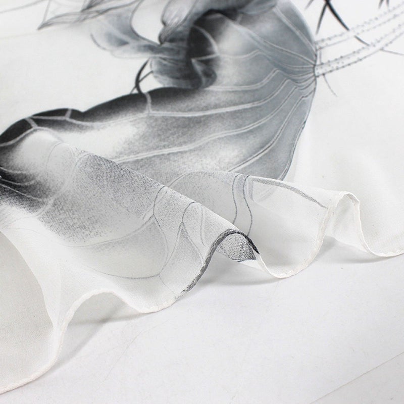 Lobagve Van Caro Sheer Chiffon Scarf Beach Shawl Elegant Lotus Sunscreen Scarf for Women (Black and White) - Image 3